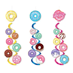 Huancai donut hanging ceiling decorations wind chime foil swirls spirals home decor for birthday baby shower party supplies