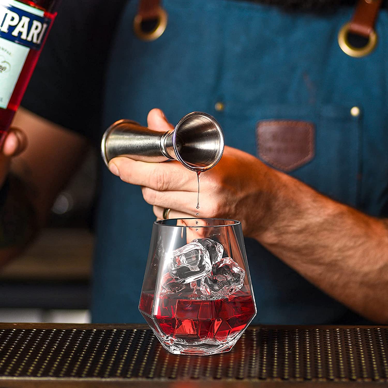 Diamond Whiskey Glasses Set of 6, Lead-Free Crystal Clear Glass, 10.4 oz, Cocktail Tumblers