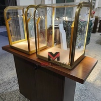 Vitrine de présentation haut de gamme avec plateau en verre, pour bijoux et montres, présentoir sur piédestal en bois, armoire de rangement, comptoir d'exposition pour sacs à main