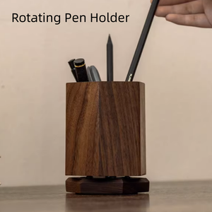 Porte-stylos et crayons rotatif multifonctionnel, rotation à 360 degrés, organisateur de bureau, support en bois massif - Product Image 1