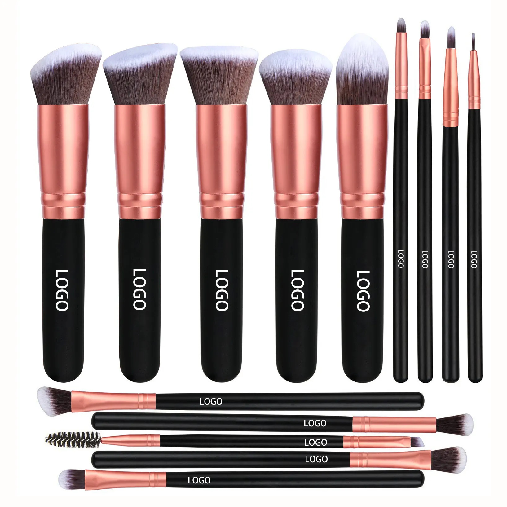 wholesale 14 pcs with holder bag custom label pink foundation brush makeup cosmetic tresluces make up brushes makeup brush set