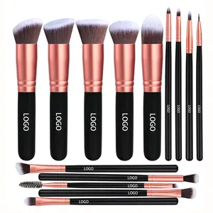 Wholesale 14 Pcs With Holder Bag Custom Label Pink Foundation Brush Makeup Cosmetic Tresluces Make Up Brushes Makeup Brush Set