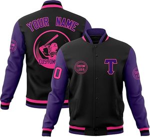Custom Men's <b>Varsity</b> <b>Jacket</b> Streetwear <b>Purple</b> Patchwork Bomber <b>Jacket</b> Embroidered Letter Baseball Uniform Factory Direct Sale - Product Image 2