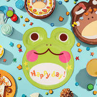 Assiettes en papier jetables en forme de grenouille verte - Écologiques et sans danger pour les aliments Vaisselle à thème animal pour enfants pour un usage domestique