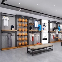 Usine personnalisé métal et bois présentoir est pour les vêtements de sport balles chaussures sacs vêtements vêtement Boutique affichage
