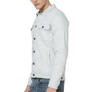 เสื้อแจ็คเก็ตยีนส์สีเทาอ่อนสำหรับผู้ชาย ทรงปกติ ติดกระดุมด้านหน้า สีพื้น สวมใส่สบายๆ ในฤดูใบไม้ร่วง ผลิตจากผ้าฝ้ายทอ ตกแต่งด้วยการเย็บตะเข็บ - Product Image 5