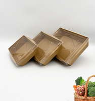 Conteneur alimentaire jetable écologique en papier kraft épaissi avec couvercle transparent pour salades, nouilles et plus