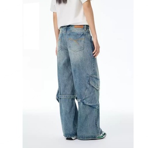 Custom Cargo <b>Jeans</b> for Women Washed Denim 100% Cotton <b>Vintage</b> Distress Baggy Pants Trousers Fashion Casual Women's <b>Jeans</b> - Product Image 2