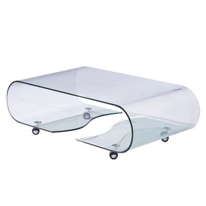 Tavolino da Caffè Moderno in Vetro Trasparente Stile Nordico con Design in Vetro Curvato, Struttura in Metallo e Ruote, Personalizzabile per <span class=keywords><strong>Soggiorno</strong></span> e Uso Domestico - Product Image 5
