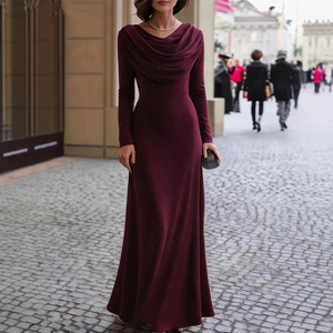 <span class=keywords><strong>Vestido</strong></span> Largo de Manga Larga con Cuello Drapeado para Mujer, Elegante <span class=keywords><strong>Vestido</strong></span> de Noche para <span class=keywords><strong>Fiesta</strong></span> Formal, Tallas S a <span class=keywords><strong>XXL</strong></span>, Varios Colores - Product Image 1