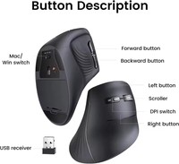 UGREEN MU008 Mouse Nirkabel Vertikal Bluetooth Ergonomis 5 Tombol 1000/1600/2000/4000 DPI 2.4G untuk Laptop PC Komputer