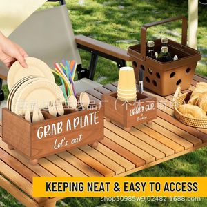 Boîte de rangement pour couverts en bois, 5 compartiments, organisateur multifonction pour utilisation sur table de cuisine - Product Image 5