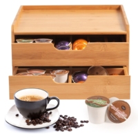 Support d'accessoires pour cafetière de bureau en bambou pour dosettes de café et capsules de thé avec tiroir de rangement Table basse en bois