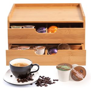 Support d'accessoires pour cafetière de bureau en bambou pour dosettes de café et capsules de thé avec tiroir de rangement <span class=keywords><strong>Table</strong></span> basse en bois - Product Image 4