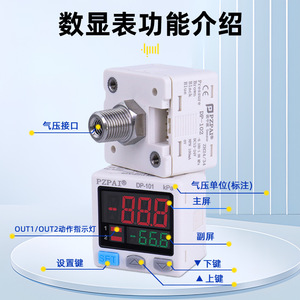 Interruptor de Presión Digital PZPAI DP-102, 10 Bares, Aire G1/4, Plástico, IP65 - Product Image 2