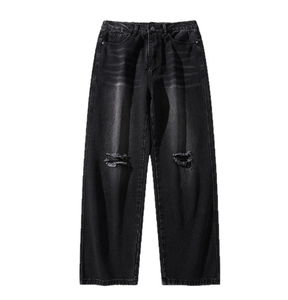 Pantalones Largos Casuales de Hombre, Estilo Retro, con Agujeros, de Pierna Ancha, Corte Recto y Holgado, para un Look Desenfadado y Atractivo - Product Image 5