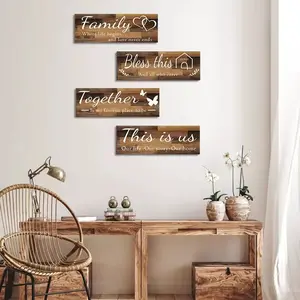 Personnalisé 4 Pièces Maison Décoration Murale Bois Artisanat Panneaux En Bois Pour Salon Chambre Rustique En Bois Ferme Mur Art Signes