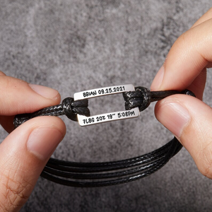 Bracelet personnalisé pour papa, bracelet rectangulaire avec nom de bébé et date de naissance, bijoux pour papa, cadeau de Noël pour lui - Product Image 2