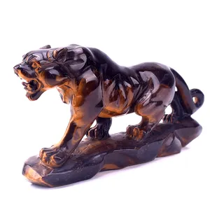 High Quality Natural Crystal Handicraft-Tiger Eye Stone Carving Leopard Figurine Unique Other Crystal Crafts Product