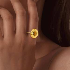 Bague ouverte ronde en acier inoxydable pour femmes Malachite Vintage Inspired Gold Fashion Jewelry - Product Image 4