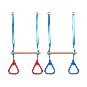 Barre oscillante trapèze en bois pour enfants avec anneaux de gymnastique en plastique ensemble de balançoire pour intérieur extérieur