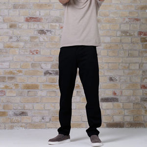 <b>Men</b> <b>Casual</b> Straight Chino <b>Trousers</b> Black Cotton Fabric <b>Elastic</b> <b>Waist</b> Zipper Design - Product Image 1