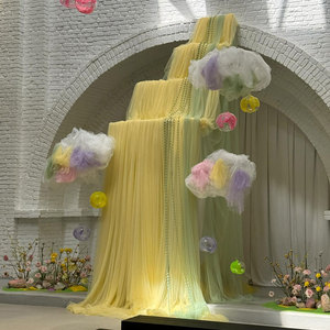 Décoration de chaise moderne en <span class=keywords><strong>organza</strong></span> blanc transparent avec nœud en bambou et matériau en soie glacée pour arche de mariage - Product Image 4