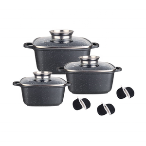 6PCS đá cẩm thạch Tuyết Đen vuông đúc nhôm soong nồi thiết lập không dính <span class=keywords><strong>Cookware</strong></span> cảm ứng dưới cổ điển thiết kế thân thiện với môi - Product Image 1