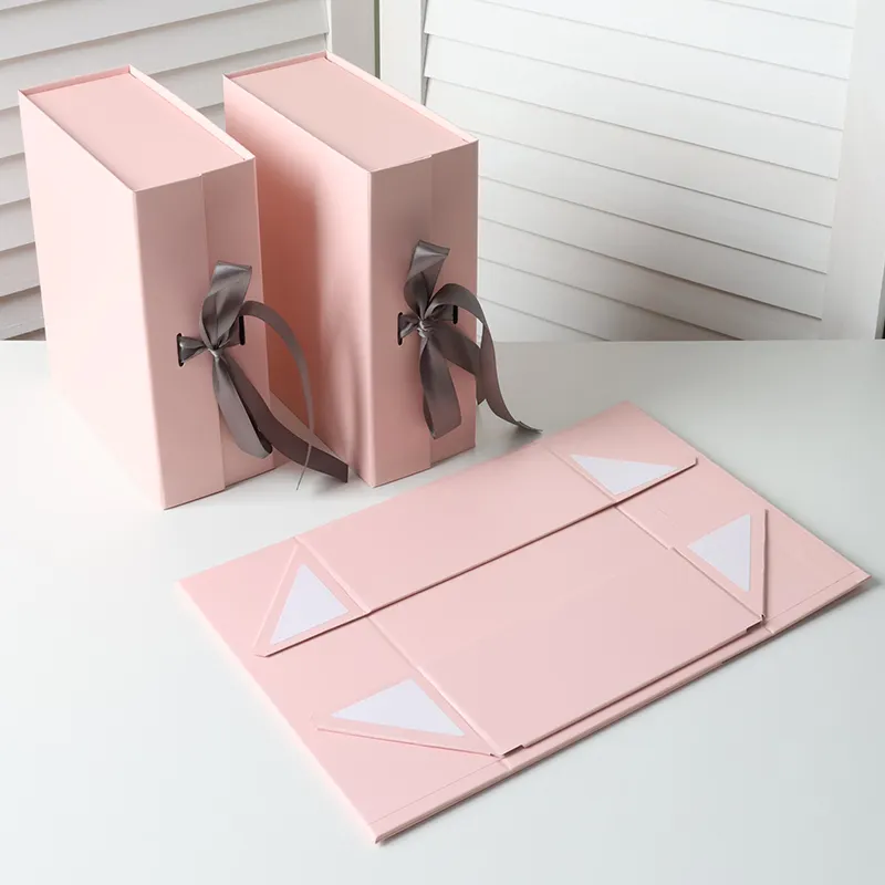 Caja de regalo plegable de cartón rígido con forma de Libro de lujo, caja de regalo de embalaje de papel plegable magnética rígida rosa para embalaje