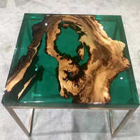 Table basse carrée en résine de bois en option, table à thé en résine époxy design de luxe de rivière