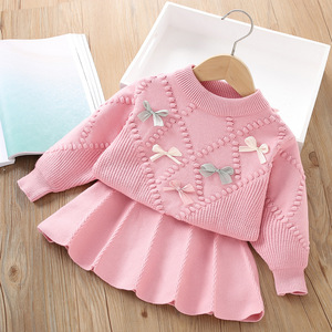 Conjunto de Dos Piezas Tejido para Niñas 2026, Suéter con Lazo y Falda Plisada, Atuendo de Primavera/Verano para Bebés - Product Image 3