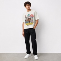 T-shirt à manches longues surdimensionné pour homme, tricot gaufré, imprimé graphique, effet usé, style streetwear vintage