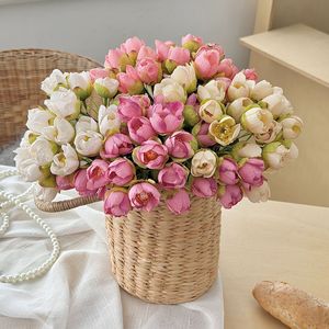 Ramo de Tulipanes Artificiales Yasunobu, 24 Cabezas, Flores de Seda, Rosa Blanco, Decoración para Bodas y Hogar, Arreglo Floral - Product Image 1