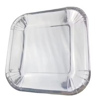 Lot de 12 Assiettes Carrées Jetables en Papier Métallisé Argent, Bleu, Or – Vente en Gros, Modernes, Biodégradables, Résistantes à l'Eau