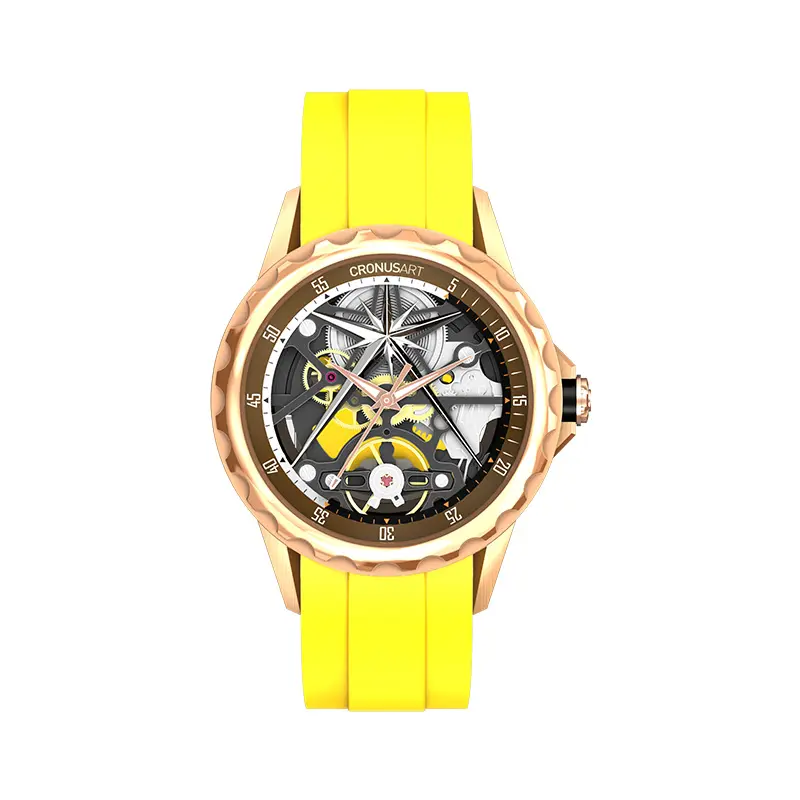 Kronusart jam tangan Safir dua sisi, arloji Stainless Steel Tourbillon 316L kuning, jam tangan kelas tinggi