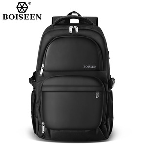 Boiseen Men's <b>Backpack</b> <b>Large</b> Capacity Waterproof With Usb Business Travel Shoulder Bag Solid Color Black - Product Image 1