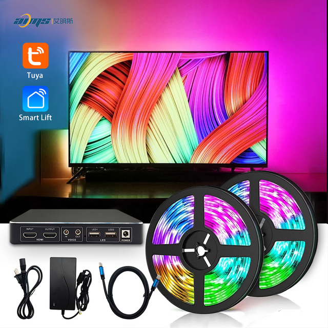 Tcwin With TUYA Customization Led Strip TV Backlight Sync Box WIFI Control 60inch 70inch 80inch 120inch Sizes DC12V 30leds