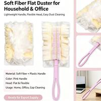 Plumeau à fibres plates, brosse de nettoyage douce à manche rose pour la maison, le bureau, les meubles et le dépoussiérage des interstices