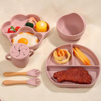 Ensemble de vaisselle pour bébé en silicone, assiette, bol, bavoir, tasse, cuillère, fourchette, vaisselle réutilisable pour enfant, fourniture OEM ODM