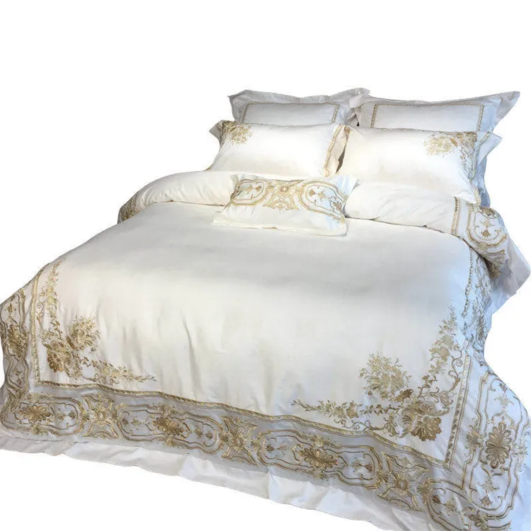 Ägyptischer Baumwolle Bestickt Weiß farbe Luxus Königlichen Bettwäsche set