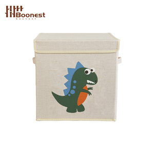 Dinosaur Print Fabric <strong>Storage</strong> <strong>Cube</strong> 33*33*33cm, Foldable Kids Toy Organizer <strong>Bin</strong> with Lid, Collapsible Nursery Shelf Basket OEM - Product Image 2