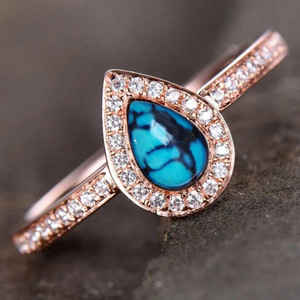Anello a Goccia Irregolare Stile Turchese per Donne, Elegante Gioiello da Dito alla Moda - Product Image 1