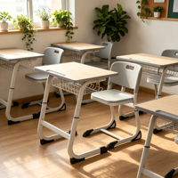 Ensemble de mobilier scolaire moderne et simple en métal et bois, chaise de bureau individuelle pour étudiant, table d'étude ergonomique à hauteur réglable