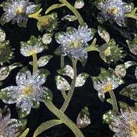 Tissu en velours 100% polyester brodé de paillettes multicolores en forme de fleurs 3MM 5MM pour robes, gowns, sacs, mariages, filles et rideaux