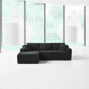 Sofá Seccional en Forma de L Negro, Tapizado en Tela de Pana, Sofá de Esquina Moderno para Sala de Estar o Apartamento - Product Image 3