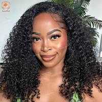 Perruque bandeau sans colle en cheveux humains bouclés crépus HD Lace, demi-perruque améliorée avec cordon de serrage, clips invisibles à enrouler