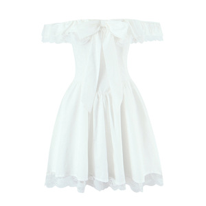 Abito da donna XY personalizzato in stile francese, modello A-line, monospalla, con maniche a volant, fiocco in pizzo e vita arricciata, stile principessa - Product Image 2