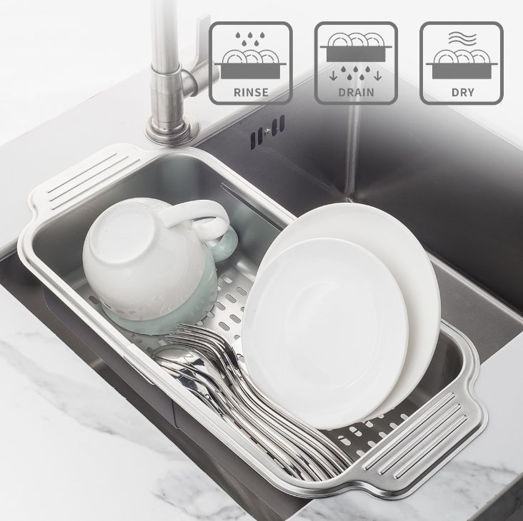 304 Stainless Steel Kitchen Sink Drain Basket Retractable Drain Rack ...
