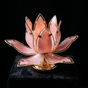 Lámpara de Mesa con Forma de Flor de Loto Rosa, Pantalla de Vidrio, Base de Metal, E26 LED, Luz Cálida Suave, Iluminación Moderna Decorativa para Dormitorio - Product Image 5