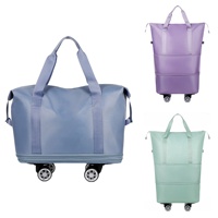 Sac de voyage extensible à roulettes, sac fourre-tout étanche avec roues, bagage pliable, compartiment sec/humide, sac de week-end tendance